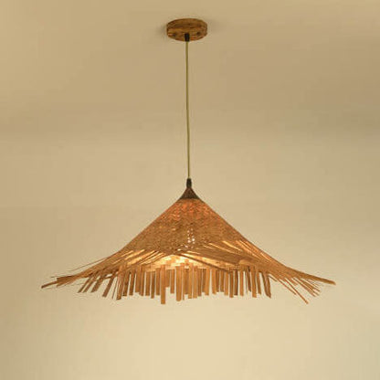 Bamboo Weaving Hat Shape 1-Light Beige Pendant Light