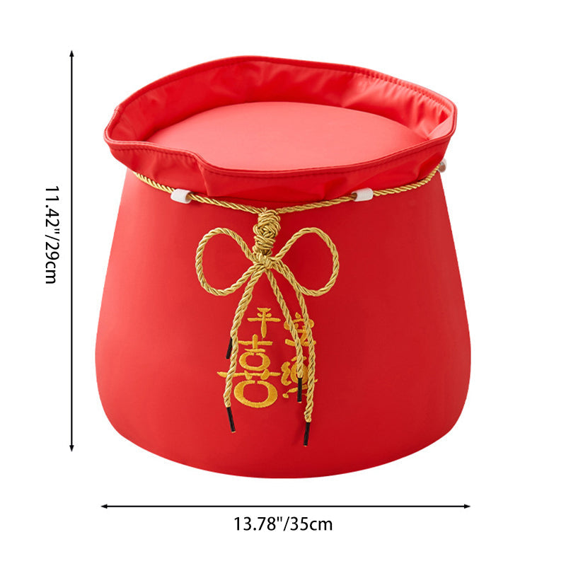 Traditional Chinese Round Leather Upholstered Pouf Low Stool For Bedroom