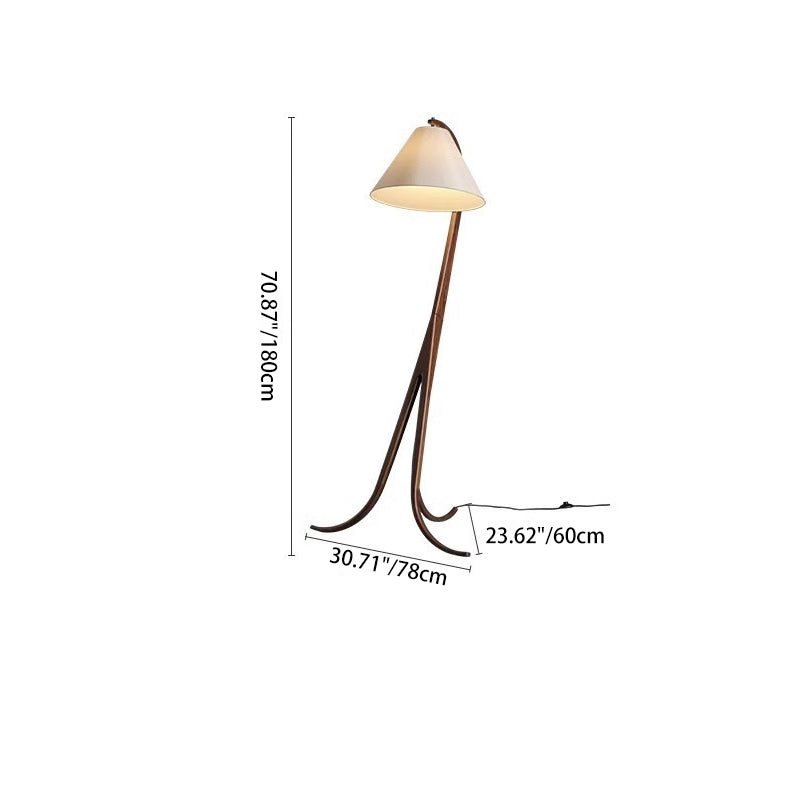 Traditional Japanese Conical Fabric Shade Arc Solid Wood 1-Light Standing Floor Lamp For Living Room