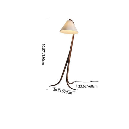 Traditional Japanese Conical Fabric Shade Arc Solid Wood 1-Light Standing Floor Lamp For Living Room