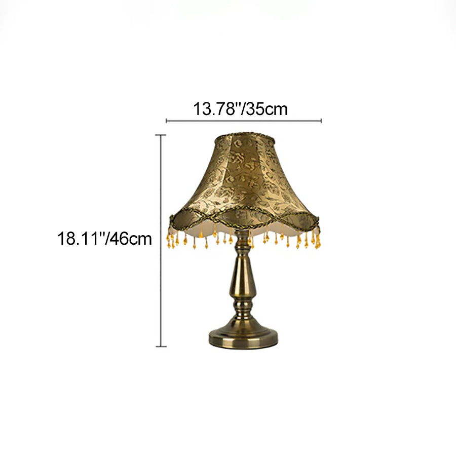 Contemporary Retro Iron Fabric Conic Bead Curtain Wave 1-Light Table Lamp For Bedside
