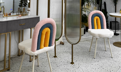 Contemporary Creative Rainbow Lambswool Iron Vanity Stool Backrest Armless For Bedroom