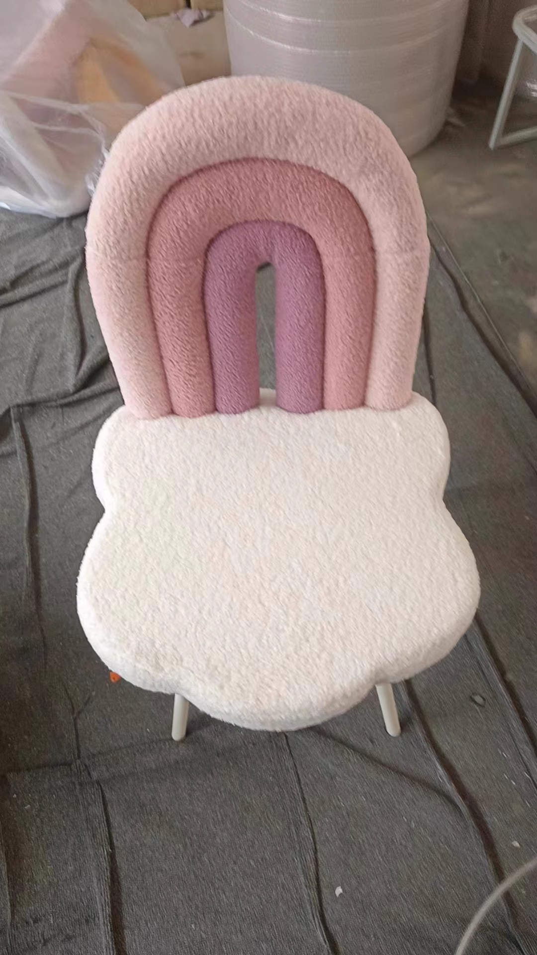 Contemporary Creative Rainbow Lambswool Iron Vanity Stool Backrest Armless For Bedroom