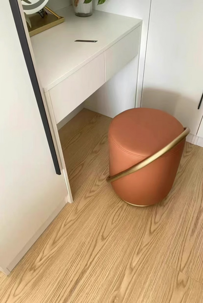 Contemporary Nordic Cylinder Iron Synthetic Leather Vanity Stool Backless Armless For Bedroom