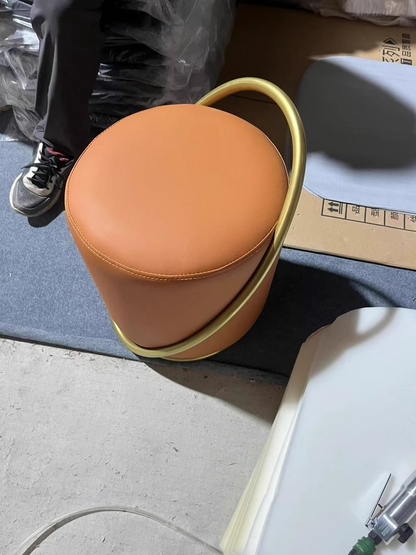 Contemporary Nordic Cylinder Iron Synthetic Leather Vanity Stool Backless Armless For Bedroom