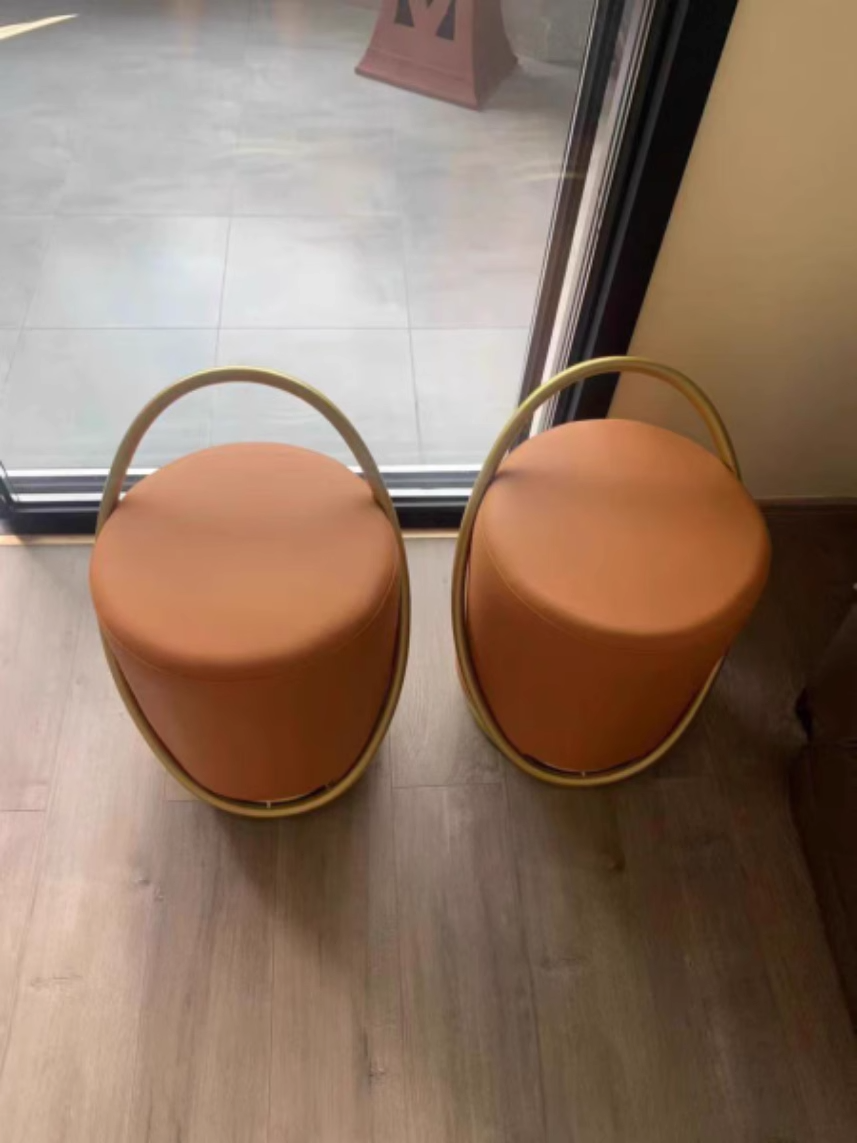 Contemporary Nordic Cylinder Iron Synthetic Leather Vanity Stool Backless Armless For Bedroom