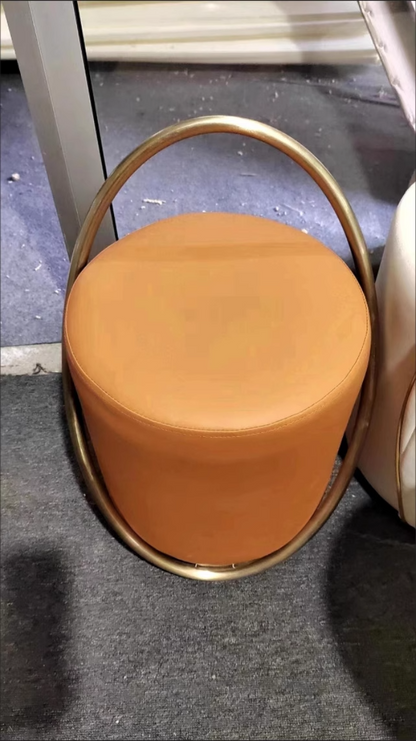 Contemporary Nordic Cylinder Iron Synthetic Leather Vanity Stool Backless Armless For Bedroom
