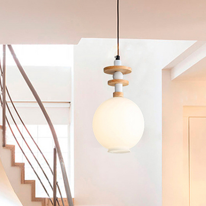 Contemporary Scandinavian Orb Hardware Resin Wood Glass 1 - Light Pendant Light For Living Room