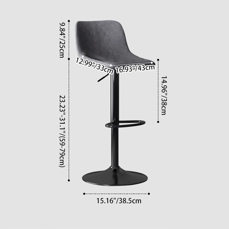 Contemporary Luxury Curved Faux Leather Height Adjustable Swivel Bar Stool Backrest Footrest For Dining Room