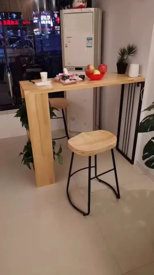 Modern Minimalist Oval Iron Wood Bar Stool For Dining Room