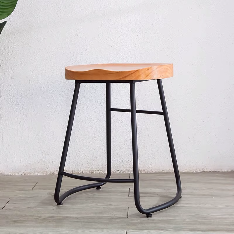 Modern Minimalist Oval Iron Wood Bar Stool For Dining Room