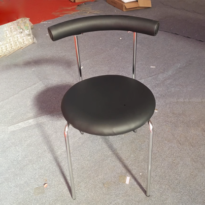 Modern Minimalist Round Curved Column Faux Leather Metal Dining Chair Backrest For Dining Room