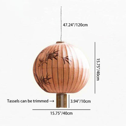 Traditional Chinese Bamboo Pattern Fabric Lantern Shade 1-Light Pendant Light For Dining Room