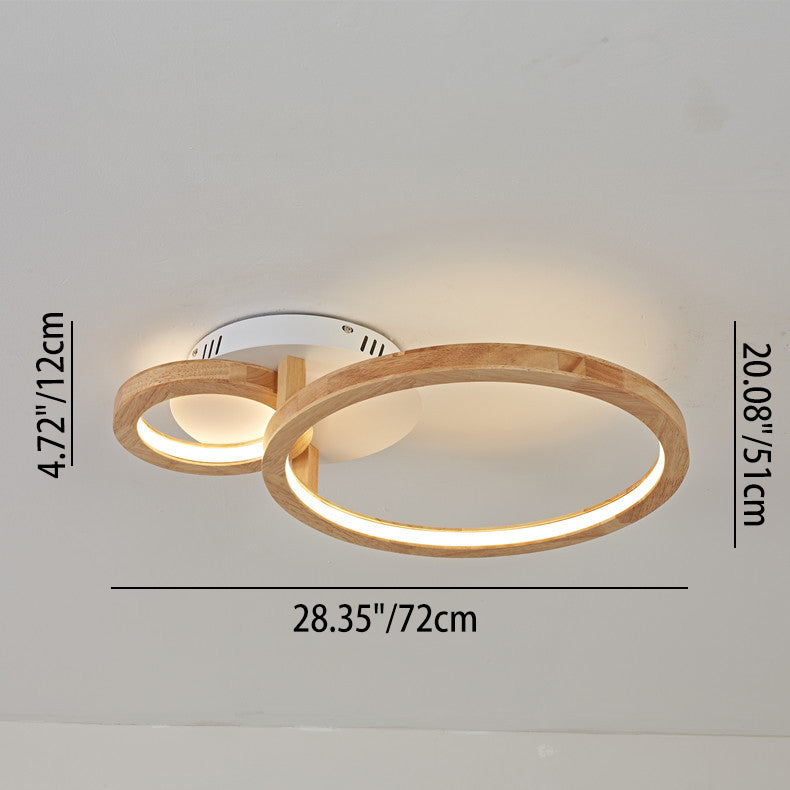 Nordic Wooden 2-Circle Ring LED Flush Mount Ceiling Light