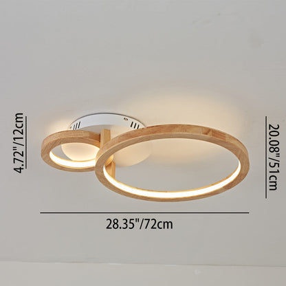 Nordic Wooden 2-Circle Ring LED Flush Mount Ceiling Light