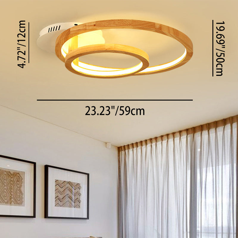Nordic Wooden 2-Circle Ring LED Flush Mount Ceiling Light