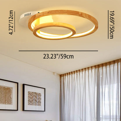 Nordic Wooden 2-Circle Ring LED Flush Mount Ceiling Light