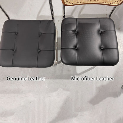 Traditional Vintage Arc Stainless Steel Leather Sponge Plastic Rattan Weaving Dining Chair Backrest Armless For Dining Room