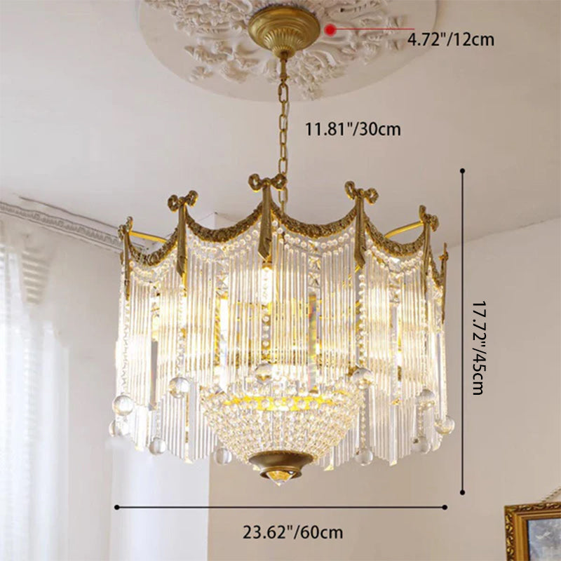 Traditional French Brass Crystal Bow Tie Tassel 4/6/8 Light Chandeliers For Living Room
