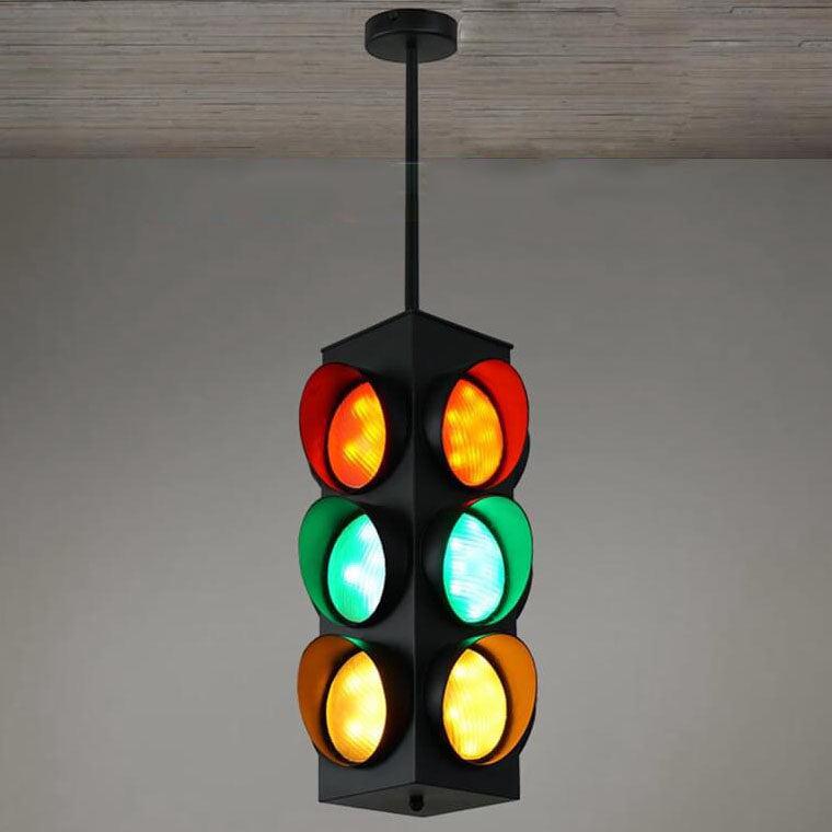 Retro Industrial Traffic Light Iron Glass LED Pendant Light