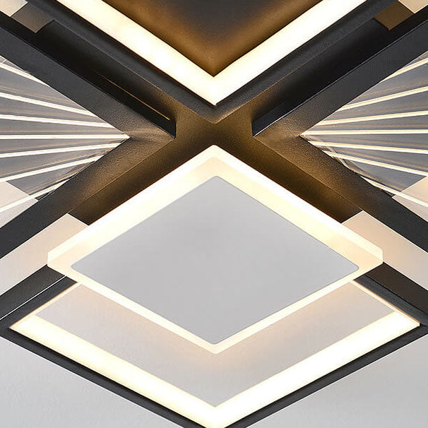 Modern Minimalist Geometric Shapes Black White Iron LED Flush Mount Light