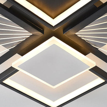 Modern Minimalist Geometric Shapes Black White Iron LED Flush Mount Light