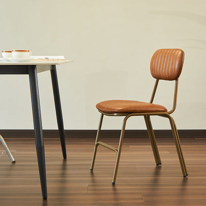 Contemporary Industrial PU Leather Iron Square Elliptical Stripe Dining Chair Backrest Footrest For Dining Room