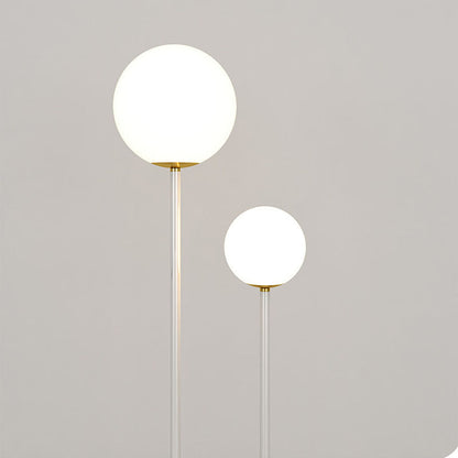 Modern Minimalist Long Round Ball Iron Glass 2-Light Standing Floor Lamp For Bedroom