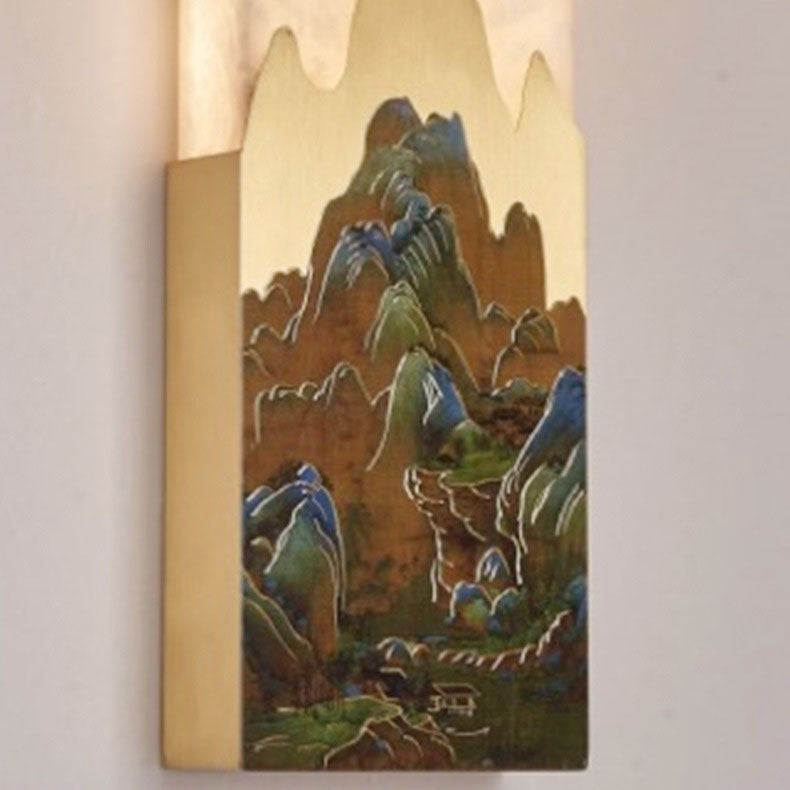 Traditional Chinese Marble All-Copper Rectangular LED Wall Sconce Lamp For Bedroom
