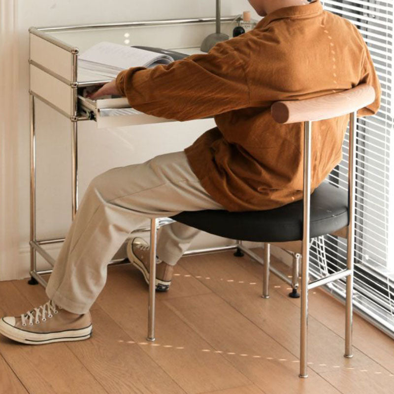 Contemporary Nordic Half Round Microfiber Leather Metal Wood Curved Backrest Dining Chair For Dining Room