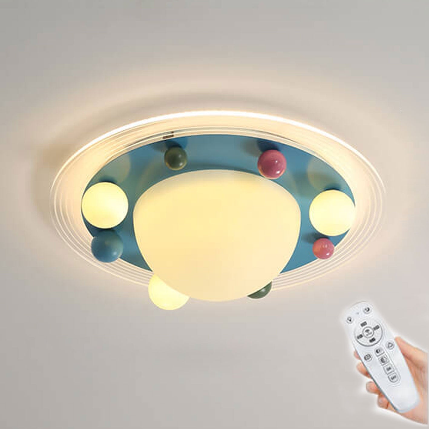 Cute Space Planet Macaron Color Children's LED Flush Mount Ceiling Light