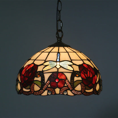 Tiffany Vintage Butterfly Stained Glass Dome 1-Light Pendant Light