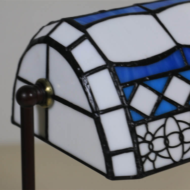 Traditional Tiffany Geometric Stained Glass Bank Pull Cord 1-Light Table Lamp For Home Office