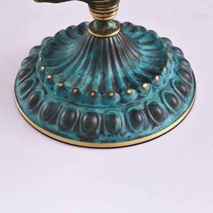 European Luxury Stained Glass Swan Base Copper 2-Light Table Lamp