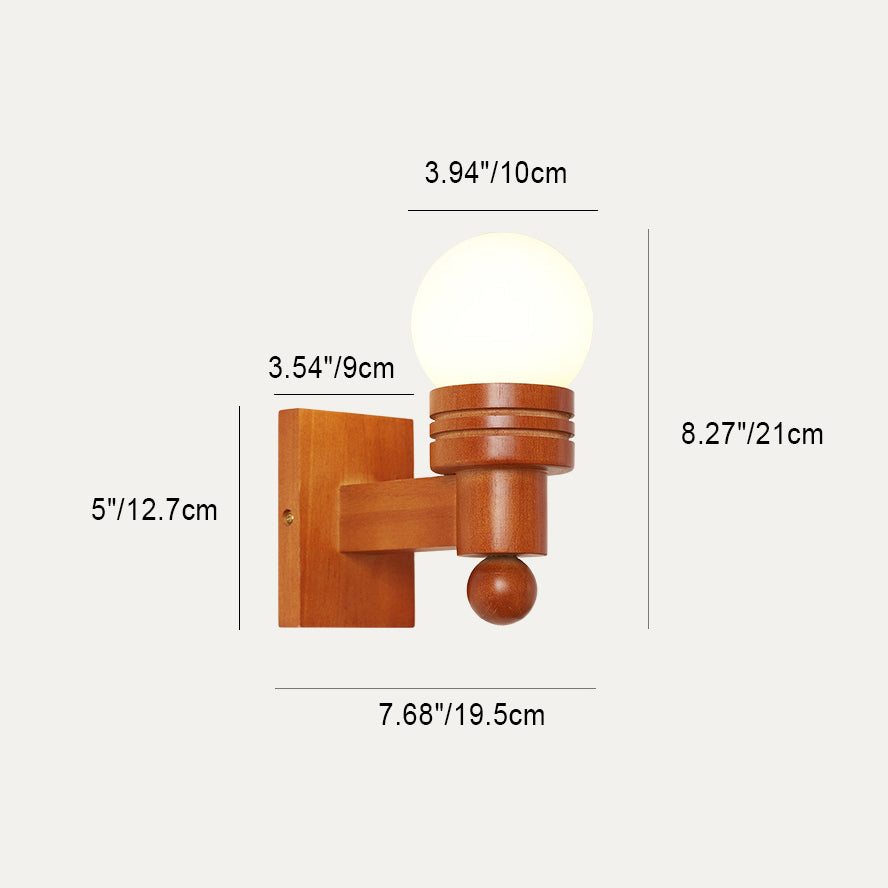 Traditional Vintage Wood Beam Glass Ball Shade 1-Light Wall Sconce Lamp For Living Room