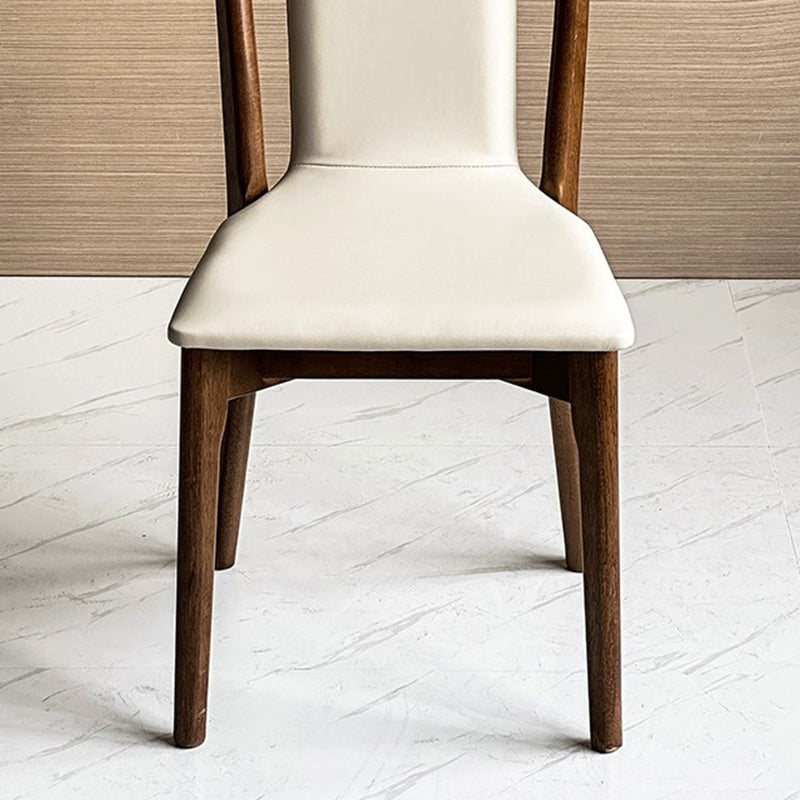 Traditional Chinese Rectangular Solid Wood Faux Leather Dining Chair Backrest For Dining Room