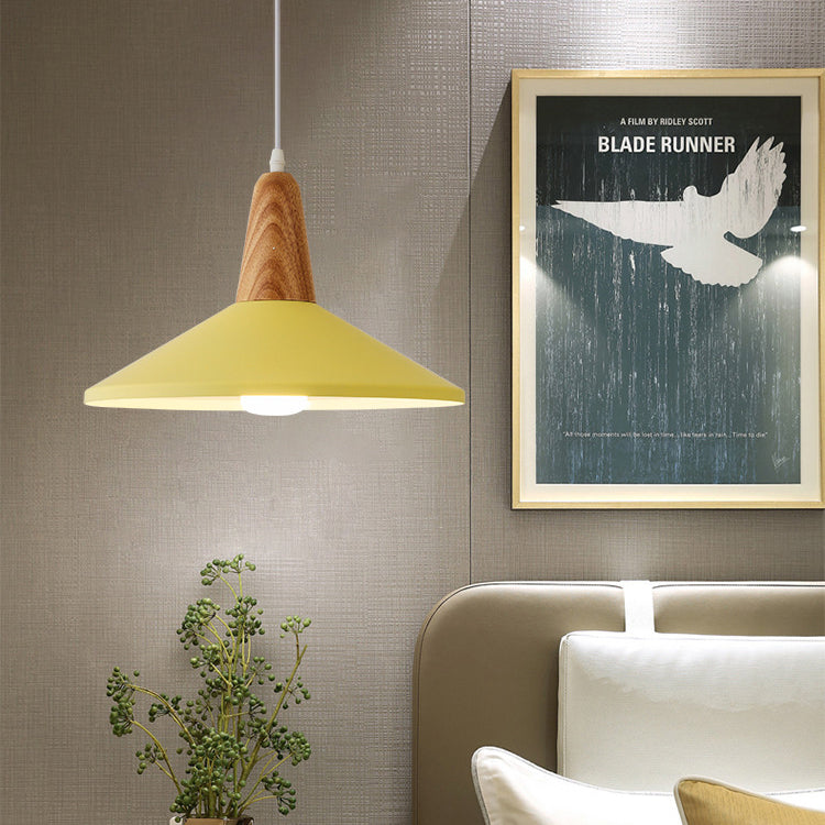 Nordic Minimalist Macaron Solid Color Aluminum Wood 1-Light Pendant Light