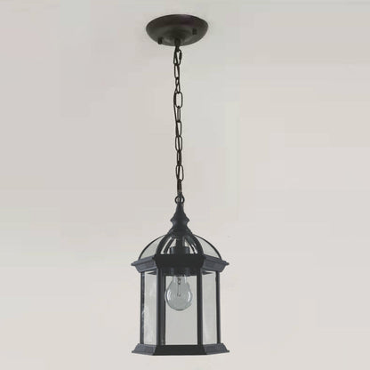 Modern Minimalist Hexagonal Column Aluminum Glass 1-Light Outdoor Pendant Light For Garden