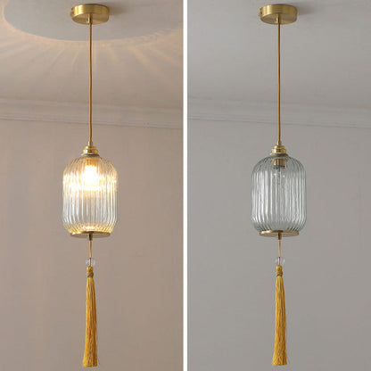 Traditional Chinese Lantern Spherical Copper Glass 1-Light Pendant Light For Bedroom