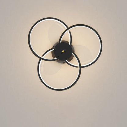 مروحة LED فاخرة من الأكريليك بتصميم ثلاثي الحلقات مثبتة على الحائط