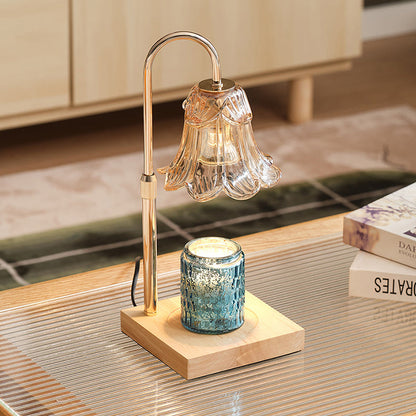 Modern Art Deco Floral Glass Metal Wood 1-Light Melting Wax Table Lamp For Bedroom