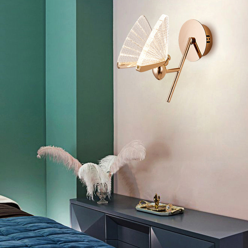 Modern Art Deco Zinc Alloy Butterfly Shape Acrylic LED Wall Sconce Lamp For Living Room