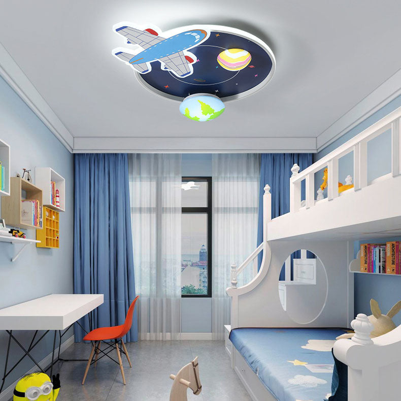 Cartoon Creative Aircraft Space LED Kids Flush Mount Ceiling Light