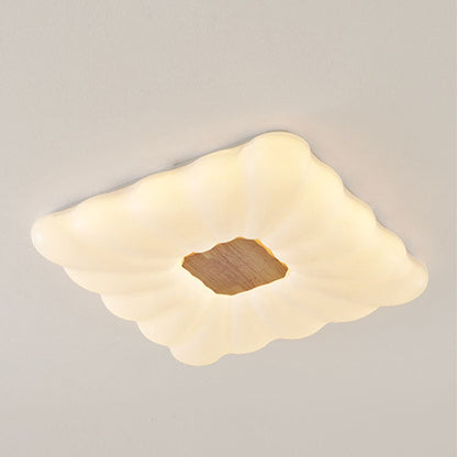 Modern Cream Rectangular Rubberwood Iron Acrylic LED Flush Mount Ceiling Light
