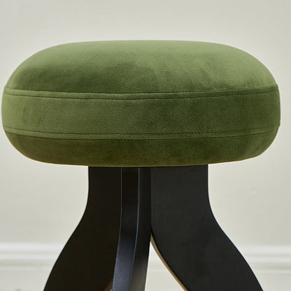 Traditional Vintage Round Triangle Base Wood Fabric Vanity Stool For Bedroom