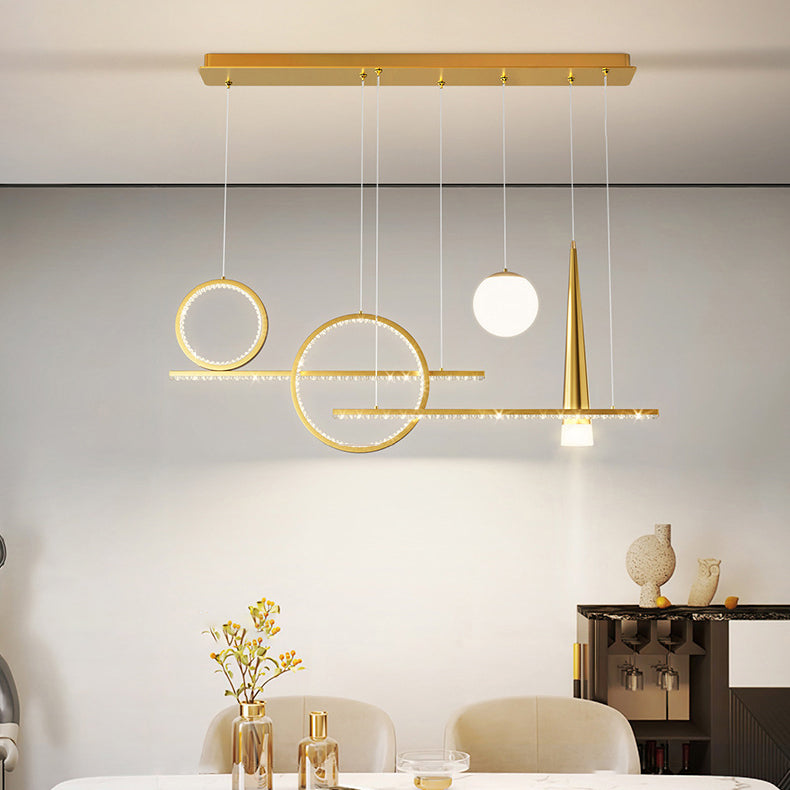 Contemporary Luxury Geometric Ring Glass Ball Shade LED Chandelier Island Light For Living Room