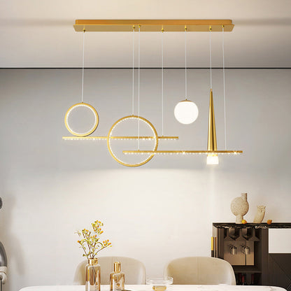 Contemporary Luxury Geometric Ring Glass Ball Shade LED Chandelier Island Light For Living Room
