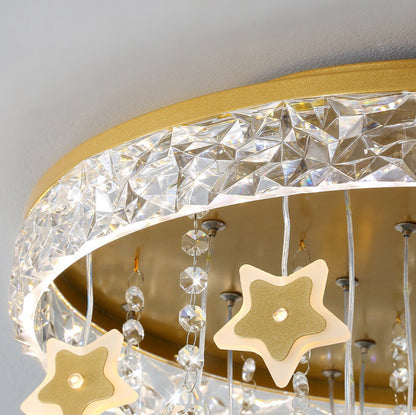 Contemporary Nordic Kids Iron Acrylic Crystal Round Star Pendant LED Flush Mount Ceiling Light For Bedroom