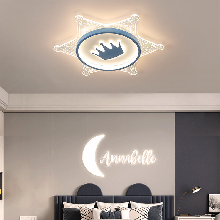 Modern Art Deco Crown Round Pentagon Acrylic Iron LED Flush Mount Ceiling Light For Living Room