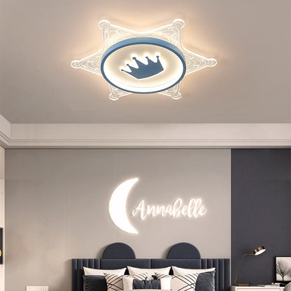 Modern Art Deco Crown Round Pentagon Acrylic Iron LED Flush Mount Ceiling Light For Living Room